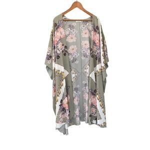 Grey Floral Wrap Kimono